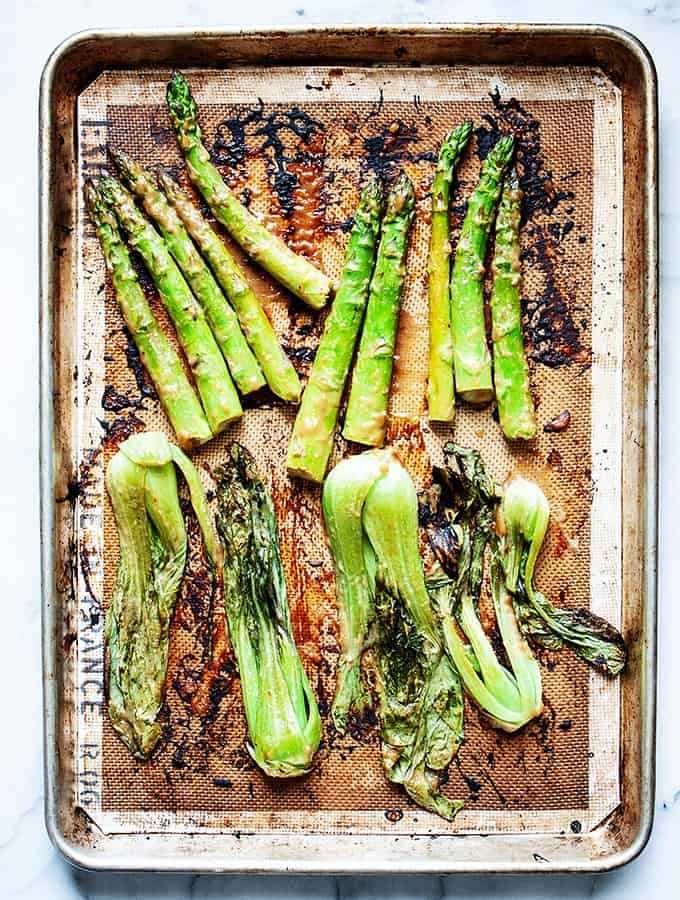 Oven Charred Miso Asparagus & Bok Choy