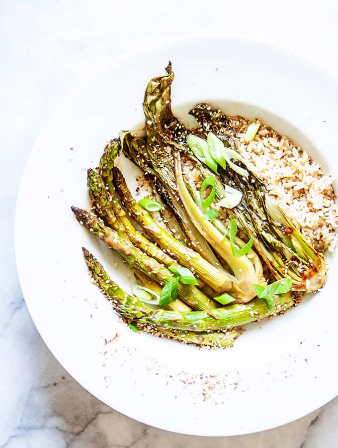 Oven Charred Miso Asparagus & Bok Choy