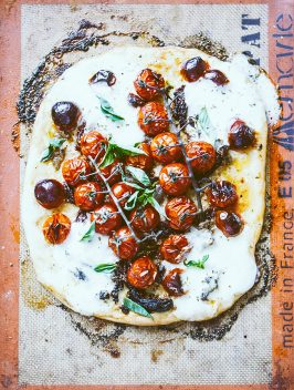 Pizza with Blistered Summer Tomatoes & Burrata