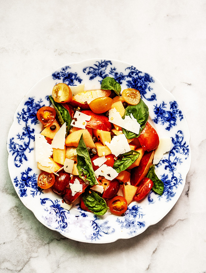 Melon Salad with Nectarines, Tomatoes and Basil | Bijouxs Little Jewels