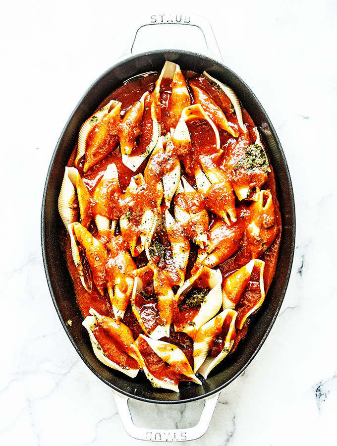 Pesto Stuffed Shells with Truffle Marinara Sauce | Bijouxs Little Jewels