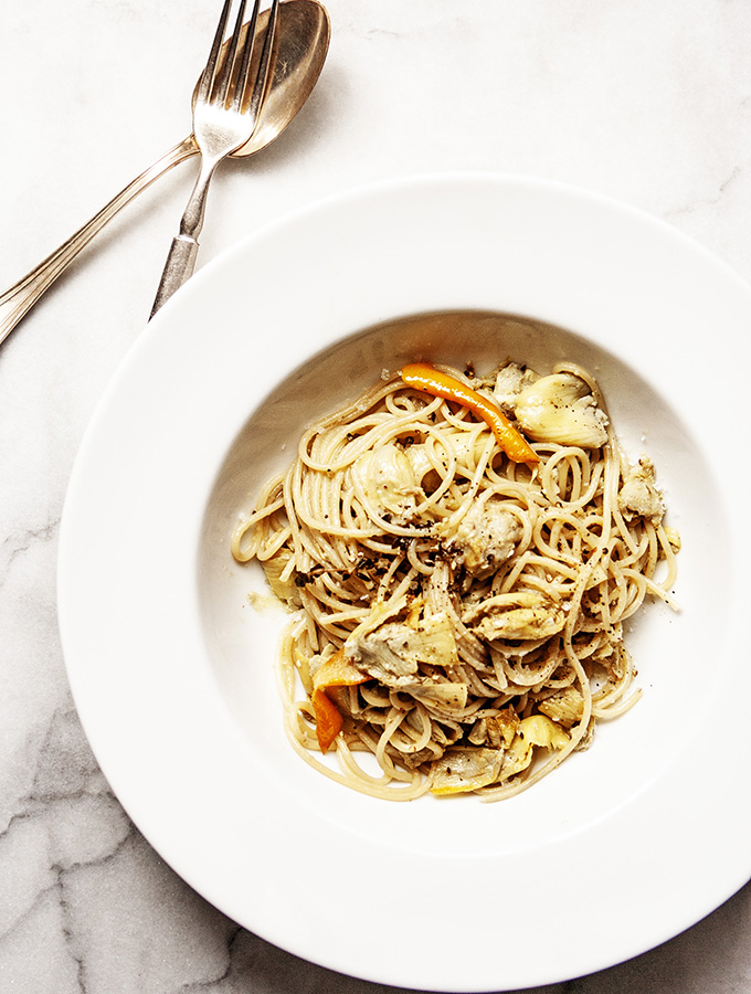 SPAGHETTI WIITH MARINATED ARTICHOKES | Bijouxs Little Jewels
