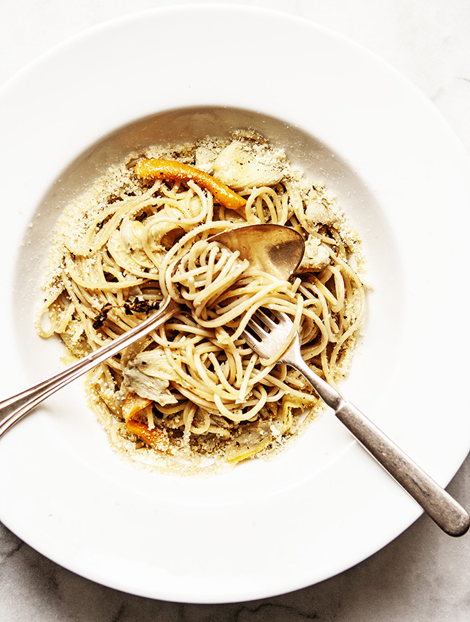 SPAGHETTI WIITH MARINATED ARTICHOKES | Bijouxs Little Jewels